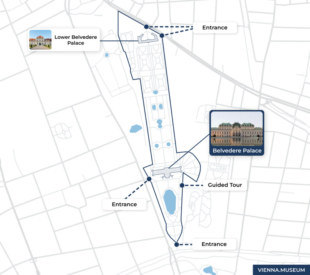 Map showing entrances to Belvedere Palace, Vienna.